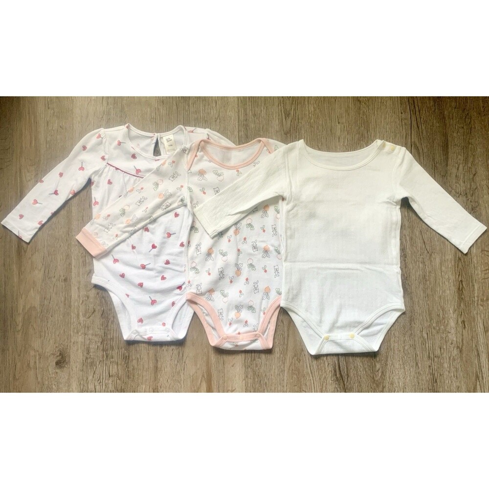 Baby B'gosh UNIQLO BABY 3 Pk Long Sleeve Bodysuit 18M/90cm Hearts Animals Solid